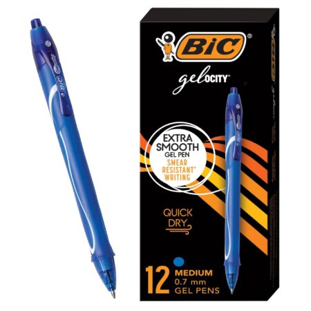 BIC Gelocity Quick Dry Blue Gel Pens, Medium Point (0.7mm), 12-Count Pack, Retractable Gel - Image 2